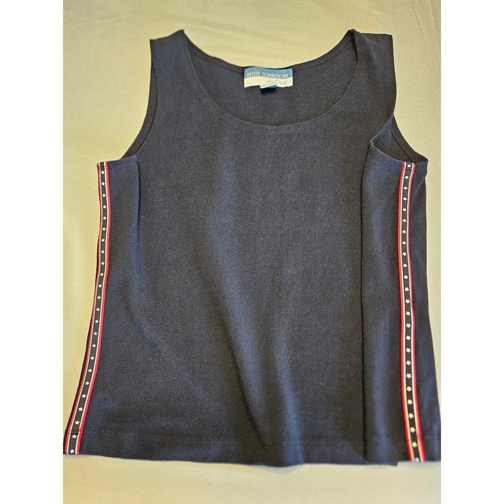 Petite Sophisticate Tank Top Womens Medium Navy Blue Star Side Stripe Americana‎